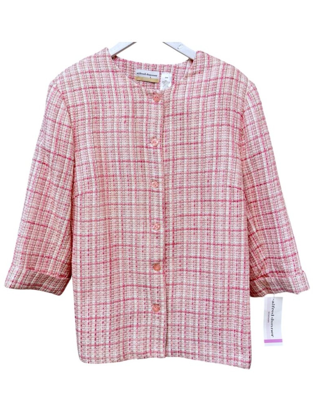Alfred Dunner Pink Tweed Blazer Womens Plus Size 20W Button Front Jacket NWT